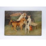 An oil on canvas of dogs, signed 'H. G. Sheldrake' - 38cm x 26cm