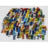 A collection of mainly die-cast vehicles including Mattel, Matchbox, Corgi, Hotwheels, Welly,