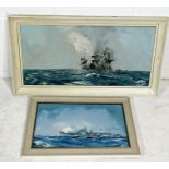 George Richard Deakins (1911-1982) two maritime oil on boards showing ships at sea, both signed