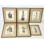 A set of six watercolours of characters in traditional dress