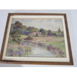 A watercolour of the River Asker, Dorset by C F Dawson (Charles Frederic Dawson, 1909-1933), 25cm