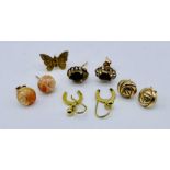 A small collection of 9ct gold earrings, total weight 3.4g