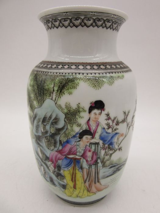 A pair of 20th century Chinese porcelain vases, Chinese writing to reverse and character marks to - Image 2 of 15