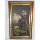 An early 20th century oil painting of a young lady signed J A Chesterton, 82cm x 46cm