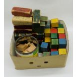 A collection of vintage wooden toy building blocks