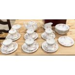 A Duchess "Fine Bouquet" part tea set comprising of six trios, teapot, sugar bowl, milk jug, bowls