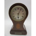 An Edwardian inlaid Astral mantle clock retailed by GF Truscott, Sidmouth, height 28cm