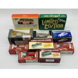 A collection of boxed die-cast vehicles including Atlas Editions Great British Buses, Corgi