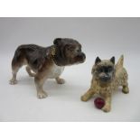 A Beswick Cairn Terrier playing with a ball along with an Alton bone china bulldog