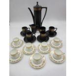 A Portmerion Greek key pattern part coffee set designed by Susan William-Ellis (cream jug chipped)