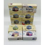 A collection of ten boxed Corgi die-cast double decker buses including seven Classic Commercials and