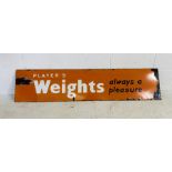 A "Player's Weights, Always A Pleasure" enamelled sign - Overall size 33cm x 147cm