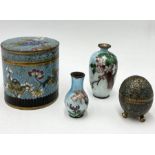 Two Ginbari cloisonné vases along with an Eastern gilt and enamel egg etc.