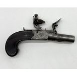 A 19th century flintlock pistol by Blanch with concealed trigger and engraved sides - overall length