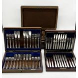 Three wooden cased canteens of cutlery, one complete, one missing one knife and the other