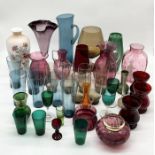 A large collection of various art glass including two sets of tumblers etc