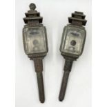 A pair of carriage lamps with etched glass detail (glass A/F)