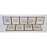 A set of nine framed 19th century aquatints taken from Froissarts Chronicles engraved by John Harris