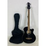 A Swift Music (London) four string electro acoustic bass guitar in soft carry case