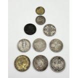 A small collection of mainly silver coinage including Victorian half crowns etc.