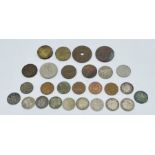 A small collection of coins including silver 3d's etc