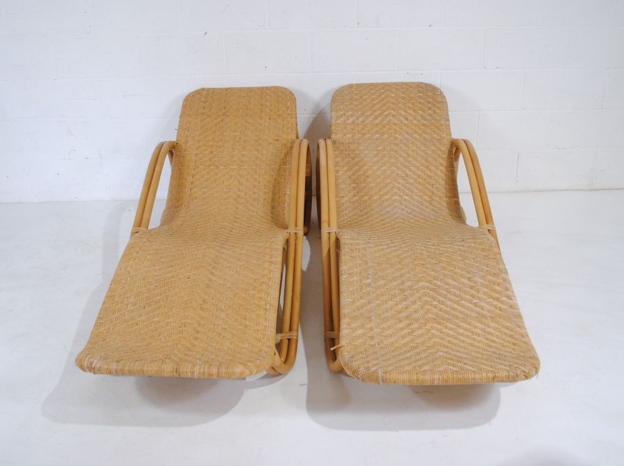 A pair of bamboo and rattan sun loungers - Image 3 of 3