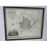 A framed "map of the county of Monmouth" published by Greenwood & Co, London, engraved by Joshua
