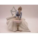 A Nao large figurine ' Girl Playing with Kitty ' Model No 1355, height 22cm