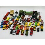 A collection of mainly die-cast vehicles including Matchbox Battle Kings army vehicles, Solido