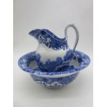 A Spode Blue Italian jug and bowl set, bowl diameter 31.5cm