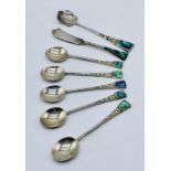 A set of 5 New Zealand Sterling silver coffee spoons decorated with paua shell along with a matching