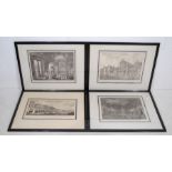 Four framed engravings, two showing 18th century views of London and the other two architectural