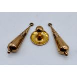 A 9ct gold stud along with a pair of Victorian 9ct gold (tested) drop earrings (A/F), total weight