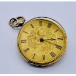 A scrap 18ct gold fob watch, total weight including movement 28.4g