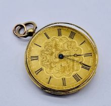 A scrap 18ct gold fob watch, total weight including movement 28.4g