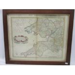 An antique framed Latin map of the West Country
