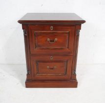 A Victorian style mahogany two drawer filing cabinet, with column detailing to sides - length