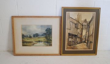 Two framed watercolours signed by Mary Williams RWA, depicting the river Otter and St Ives,