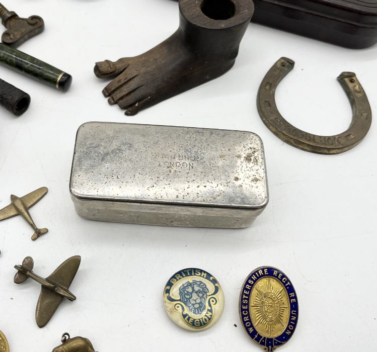 An assortment of various items including miniature brass plane brooches, stopwatch, fishing reel - Image 5 of 5