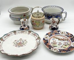 A collection of antique china including Mason's Ironstone. Allertons jugs, Cauldon etc.