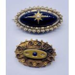 A Victorian "In memory of" (tested) gold brooch set with seed pearls and enamel, named and dated
