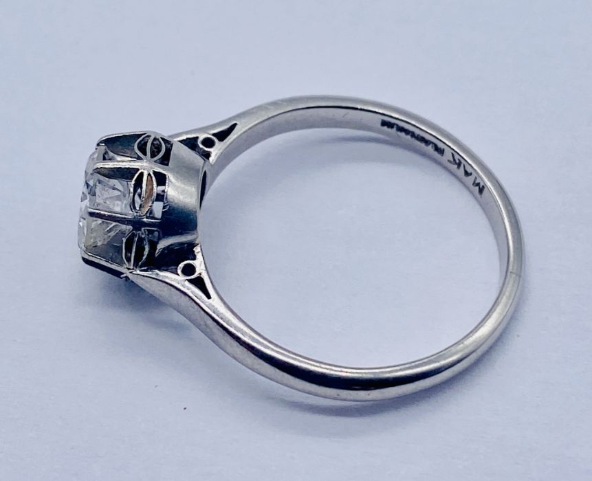 A diamond solitaire ring set in platinum, the diamond measuring 7mm diameter ( approx.1.2ct) - Image 2 of 3