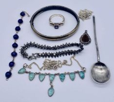 A small collection of silver items including an 835 silver bracelet etc.