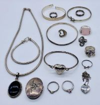 A collection of 925 silver and similar jewellery, Tiffany ring with box, silver pill box etc.