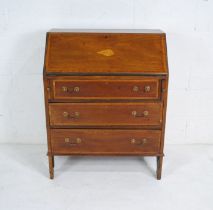 A Georgian inlaid mahogany bureau - length 75cm, depth 40cm, height 95cm