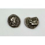 Two British Iron Age Catuvellauni Epaticcus coins with the head of Hercules right and to the reverse