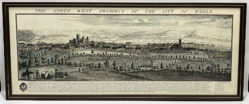 A hand coloured print of The North West Prospect of the City of Wells after Samuel and Nathanial