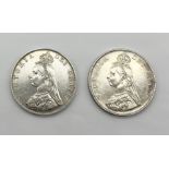 Two Victoria double florins dated 1887