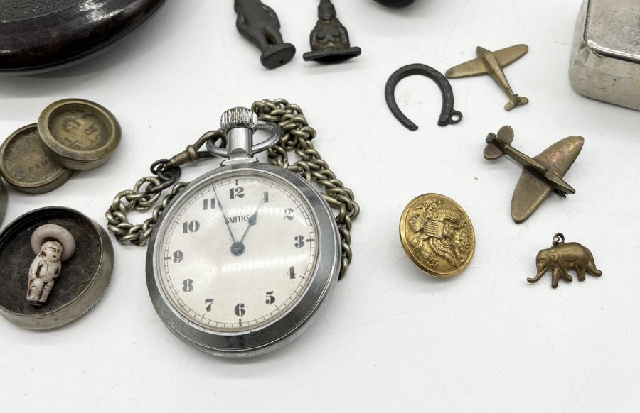 An assortment of various items including miniature brass plane brooches, stopwatch, fishing reel - Image 2 of 5