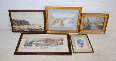A quantity of framed pictures, including watercolours and signed prints by 'B Charlton', 'T